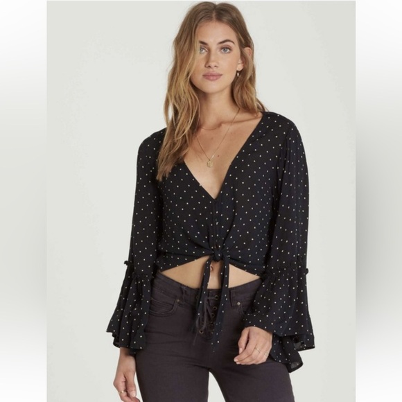Billabong Polka Dot Lust Wild Flared Sleeve Top NWT - Picture 1 of 8